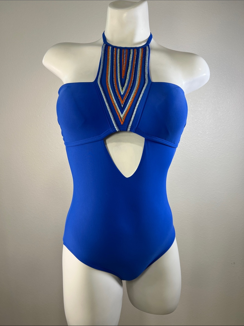 Marilyn Monroe Royal Blue One-Piece Swimsuit with Multicolor Neckline SMALL